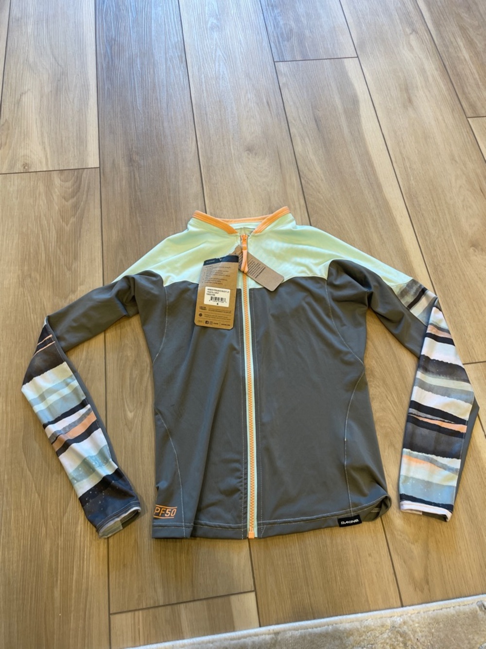 New Women’s UPF 50 Zipper Sun protective shirt Jacket - Gray with Mint & Peach